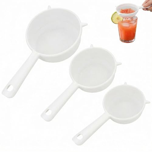 3 Stück Küchensieb Kunststoff Sieb Klein Plastiksieb 3 Größen | Küchensieb Fein mit Griff für Kefir Tee Kaffee Früchte Nussmilch