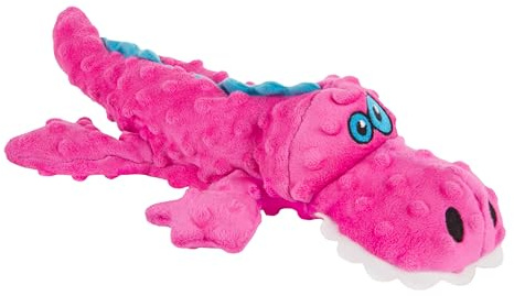 goDog Gators Squeaky Plush Dog Toy with Chew Guard Technology, Durable Fabric & Squeaker for Active Play, Pink, Large