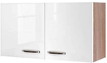 Flex-Well 00007839 Oberschrank Valero Hochglanz weiß, Sonoma Eiche 100 x 54,8 x 32 cm
