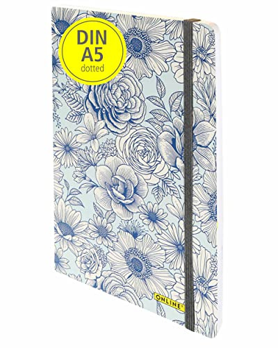 Online Journal en pointillé A5 - papier epais premium 120g/m², FSC - 144 pages - carnet de notes design Fleurs - cahier relié - bullet journal dotted