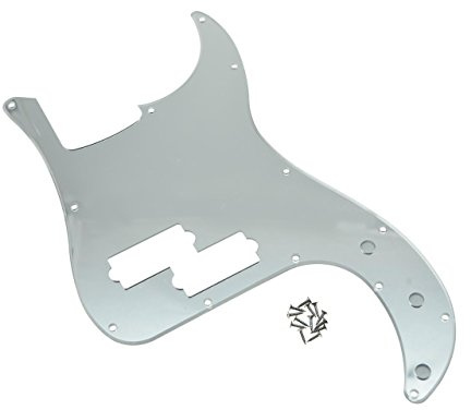 KAISH P-Bass-Pickguard mit 13 Löchern, PB-Kratzplatte, Bass-Pickguard für USA/Mexiko, Precision P Bass, silberfarben, verspiegelt
