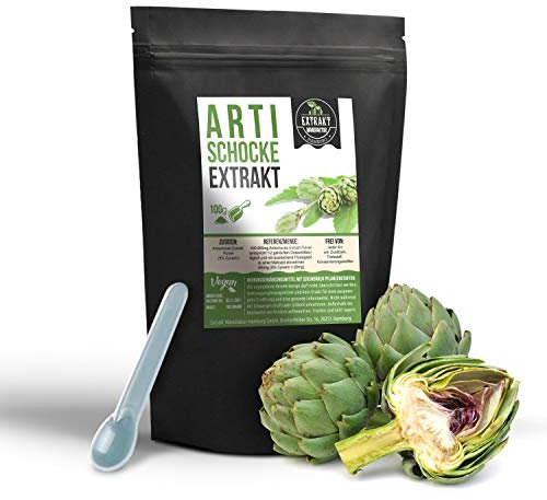 Artischocken Extrakt | 5% Cynarin | 100g Extrakt PULVER | ohne Zusatzstoffe und laborgeprüft | artichoke extract powder | hochdosiert, vegan und in Deutschland abgefüllt. (Pulver 100g)