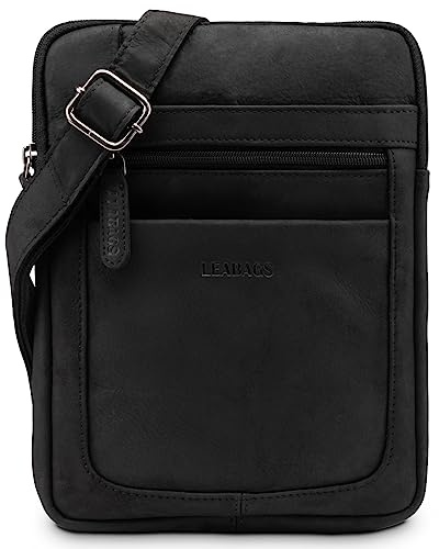 LEABAGS Borsa a Tracolla in Pelle per Uomo e Donna | Borsello Messenger con Tracolla | Borsa da Lavoro e Trasporto | Borsa a Mano | Vera Pelle | Natura Nera