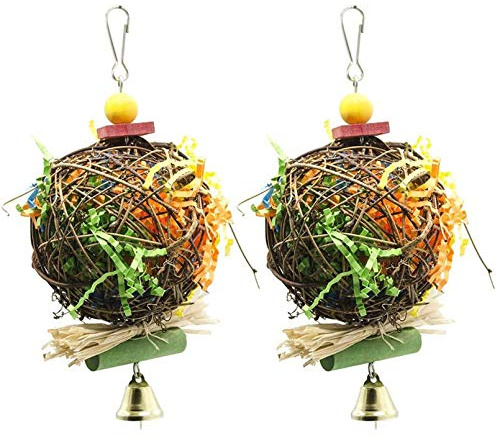 EBaokuup 2 Pack Bird Chewing Toys Foraging Shredder Parrot Cage Shredder Hanging Toy for Cockatiel Conure African Grey Amazon