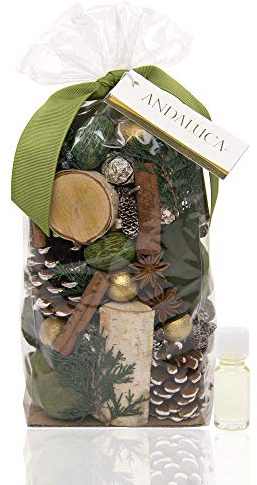ANDALUCA Home Fragrance Potpourri Bag with Fragrance Refresher Vial (Evergreen Pine)