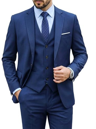 MY'S Men's 3 Piece Suit with Tie, Slim Fit Solid COLOR Jacket Vest and Pant