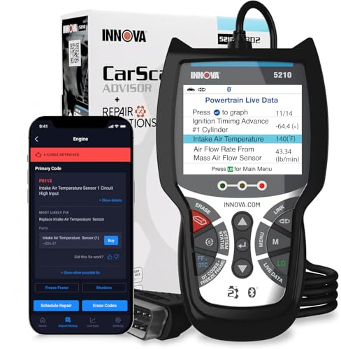 Innova 5210 OBD2 Scanner & Engine Code Reader, Battery Tester, Live Data, Oil Reset, Car Diagnostic Tool for Most Vehicles, Bluetooth Compatible with America's Top Car Repair App