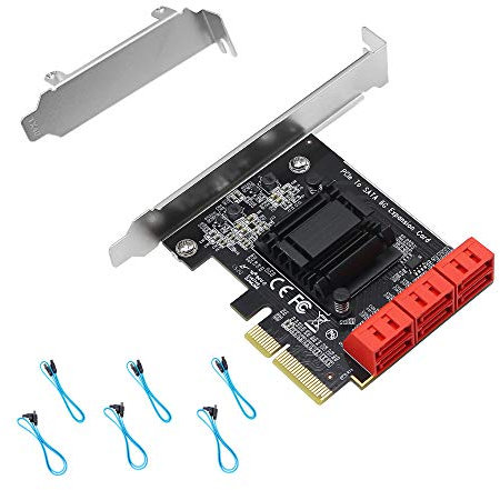 CERRXIAN Carte adaptateur PCIE X4 vers 6 SATA 3.0, pour démarrage de disque système, prend en charge les modes RAID1, AHCI, SPAN, RAIDO4 (contient 6 câbles SATA)