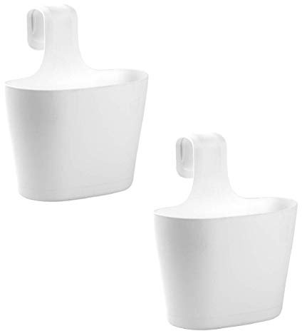 ENGELLAND 2X Blumenkasten oval 2,8 Liter Balkon Übertopf Pflanzkasten Blumentopf zum Hängen mit 1. Bügel und Wasserspeicher weiß