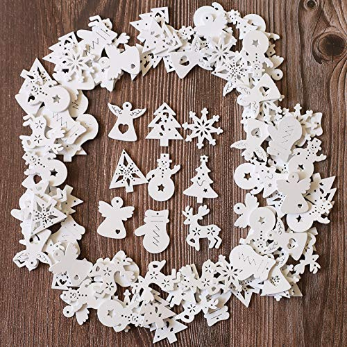 ToBeIT Weihnachten mini Holzdeko ca.100pcs Weihnachtsdeko Christbaumanhänger Mini Schneeflocken weihnachtsmann Holzscheiben Streudeko für DIY Basteln Weihnachten (Weiss/weihnachte9)