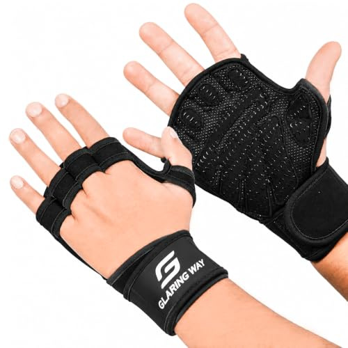 Glaring Way Neoprene Padded Fingerless Workout Gloves for Men and Women with Full Palm Protection, Extra Grips for Weightlifting, Exercise, Cycling, Cross Training, Fitness & Pull-ups (Black, Medium)