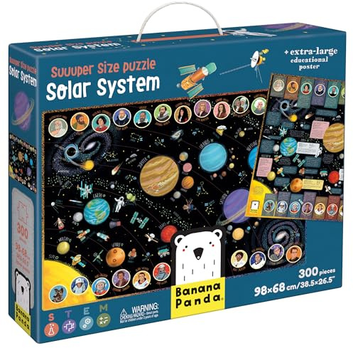 Banana Panda 49110, Suuuuper Size Puzzle Solar System, Large 300 Piece Floor Puzzle and Extra Large Learning Poster with Space Facts, Early Mint Learning Activity for Children from 7 Years and Above