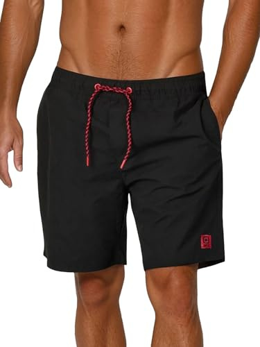 riverso Badbyxor herr långa badshorts RIVDavid regular fit simbyxor elastisk midja svart blå röd grön orange S M L XL XXL 3XL 4XL 5XL, Svart röd (24001), S