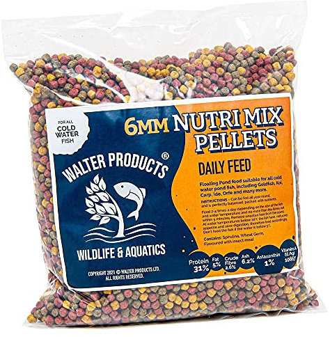 Walters All-Round Nutri Mix (2kg) | Pond Fish Food Pellet for Koi, Goldfish and all Cold Water Pond Fish | Nutritional Year Round, 6mm Complete Fish Food Pellets in Recyclable Bags