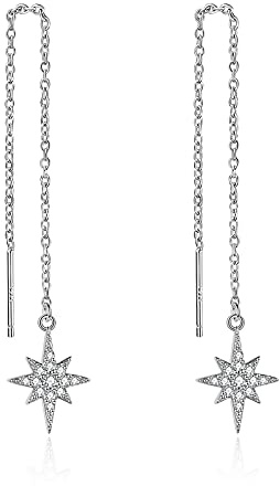Star Threader Ohrringe für Frauen Sterling Silber durch lange Ketten Star Dangle Drop Ohrringe Schmuck Geschenke für Frauen Teens