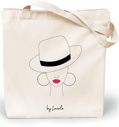 Loxato Jutebeutel Bedruckt - Stofftasche Baumwolle - Einkaufstasche Damen | Stoffbeutel, Baumwolltasche 100%, Canvas-Stoff 220 g/m2, Lange Henkel 70cm, Tragetasche, Einkaufsbeutel
