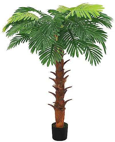 vidaXL Künstliche Cycas-Palme mit Topf, Grün, 160 cm, Massivholz & Kunststoff, Dekopflanze, Indoor, Büro & Garten, 28 Blätter