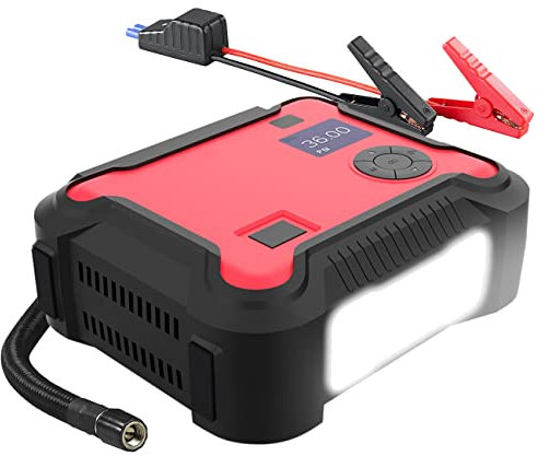 revolt Kfz Batterieladegeräte: 4in1-Starthilfe-Powerbank, Kompressor, USB, 16 Ah, 1200A, 150 psi (Powerbank Starthilfe Akkus, USB mit Kfz, Ball)