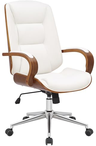CLP Silla De Oficina Yankton En Polipiel & Madera Curvada I Sillón Ejecutivo Giratorio con Reposabrazos & Base Metálica Color:Nuez/Blanco