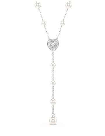 Swarovski Ariana Grande x Collana a Y, con Pavé di Cristalli e Crystal Pearls, Taglio Misto, Forma a Cuore, Chiusura a Scorrimento, Placcatura in Tonalitŕ Rodio, 38-48 cm, 1 x 1 cm