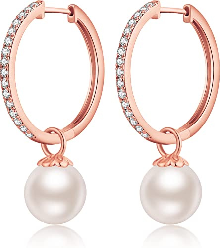 18 Karat Weiß Vergoldet Perlen Ohrringe Damen 10MM Süßwasserperlen 925 Sterling Silber Schmuck Geschenk für Damen
