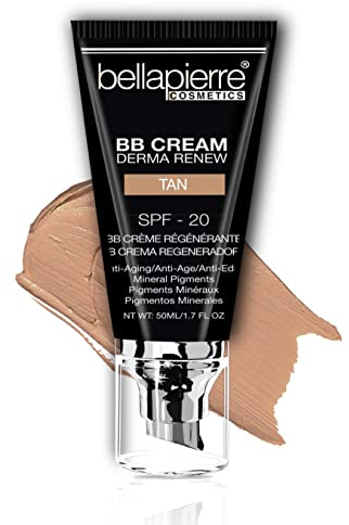 bellapierre BB Cream with SPF 20 - Tinted Sunscreen, Concealer, Matte Foundation, & Moisturizing Face Cream | Lightweight Formula + Pump Top Applicator | Non-Toxic & Paraben Free - 48 ML - Tan