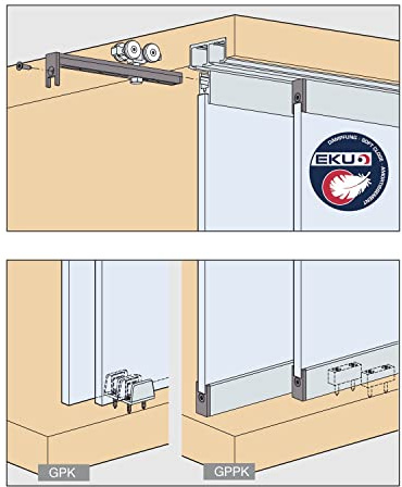 HAWA Clipo 36 GPK IS - Herraje para puerta corredera de cristal (interior frontal) hasta 36 kg