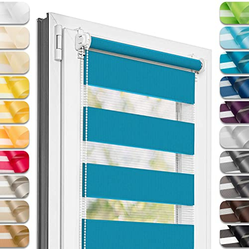 Estika Doppelrollo Klemmfix ohne Bohren - 90 cm x 120 cm - Cote d'Azur - 27 Stofffarben, Tag und Nacht Duo Rollo, Rollos für Fenster ohne Bohren, Fenster Sichtschutz (90 cm Stoffbreite)