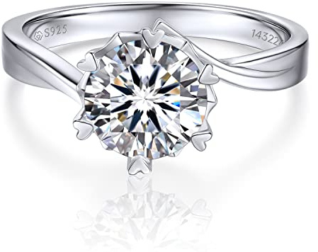 MomentWish Verlobungsring Damen, 1-2 Karat Moissainte Ring Frauen Schneeflocke Silber 925 Damen Solitär Geschenk für Frauen mit Geschenkbox