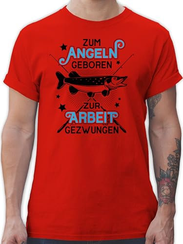 T-Shirt Herren - Angler Geschenke & Zubehör - Zum Angeln geboren - Zur Arbeit gezwungen - schwarz - 5XL - Rot - angelshirt angelshirts Angel Shirt angelbekleidung Fischerei Tshirt Fisch Tshirt.
