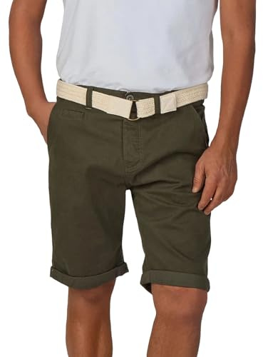 riverso Men's Chino Shorts RIVHenry Belted Bermuda Shorts 98% Cotton Light Blue Dark Blue Navy Red Green Orange Beige Grey w30 - w42, Size: W 36, Colour: Cypress Green