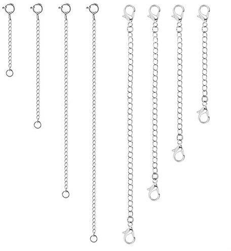 8 PCS Jewelry Extension Chain,Silver Extender Chain, Necklace Extension Chain, Anti-Allergy Stainless Steel Lobster Clip Safety Bracelet Extender 2 3 46 inch for DIY Jewelry Making(Silver)