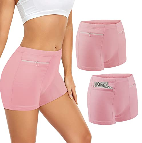 ANLINKSHINE Ropa Interior para Mujer con Bolsillo Oculto Secreto/Bolsillos Secretos (2 Paquetes), Rosado, M