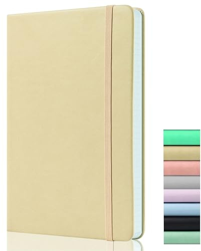 Bullet Journal Pointillé – Carnet de Notes Pointillé A5 - 120gsm Papier, 172 Pages, Végane cuir Relié avec Point Journal, Poche Arrière, 2 Rubans de Marc, Beige