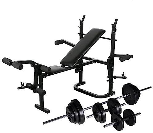 INLIFE Hantelbank mit Ablage, Langhantel und Kurzhantel-Set 30,5 kg,54kg,275368