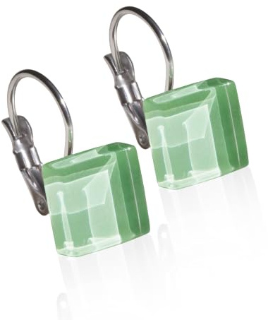 Edelstahl Ohrringe, Ohrhänger Silber, Hängeohrringe mit quadratischen Glassteinen, Nachhaltiger Ohrschmuck, Nickelfrei, hochwertiger Ohrringverschluss, Klappverschluss, Schmucksteine: 10mm