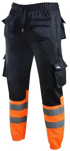 MS9 Mens Hi Viz Vis High Visibility Fleece Cargo Work Trousers Joggers
