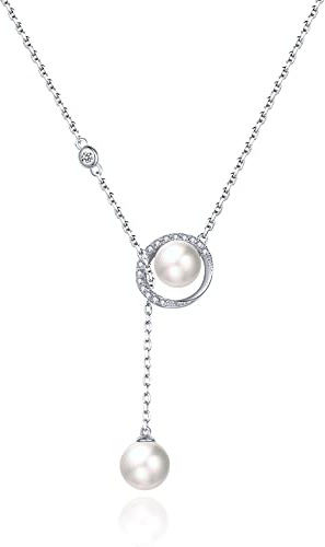 jiamiaoi 18K Weißgold platted Rose Kette mit Anhänger, Rose Kette Kreuz 925 Sterling Silber Perlen Kette Halskette mit Silberkette 18’