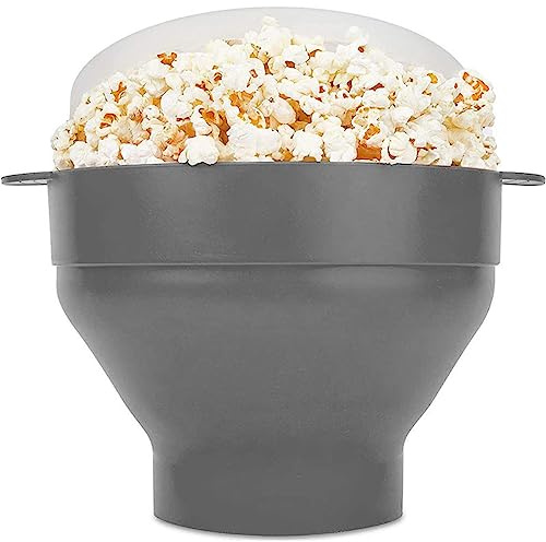 TINGJUNN Máquina de palomitas de silicona para microondas, cuenco para palomitas de maíz, con tapa y mango, sin BPA, apto para lavavajillas (gris)