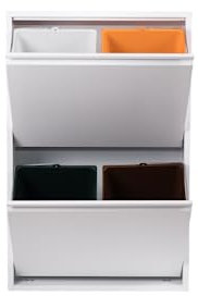 G. Design | Pattumiera per Raccolta Differenziata 2 Scomparti, Mobile Salvaspazio in Metallo Bianca, 4 Secchi Inclusi Estraibili Lavabili, Già Montato, Interni/Esterni