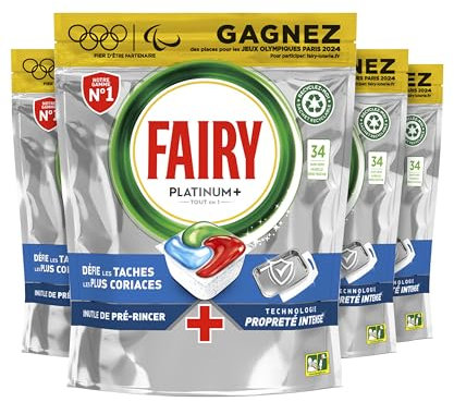 Fairy Platinum Plus Tablettes Lave-Vaisselle All In One, Brise Fraîche Aux Herbes, 24 Capsules, Nettoyage Optimal Pour Une Vaisselle Propre Comme Neuve, Redonne De L’Éclat Et Prévient Le Calcaire