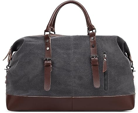 DORRISO Elegant Herren Reisetasche Grosse Kapazität Weekender Tasche 55L Handgepäck Tasche für Business Lässig Camping Wandern Draussen Leinwand Herren Sporttasche Grau