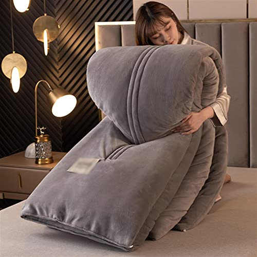 Gvqng Winterdecke, Weicher Milchsamt Warme Bettdecke, Dick warm Daunenbettdecke für Doppelbett, Flauschiges Flanell Warme Überwurfdecke, Dicke Kaschmirdecke,Grau,200x230cm(5kg)