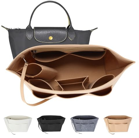 LITLANDSTAR Handtaschen-Organizer-Einsatz, Filzeinsatz Tasche Geldbörse Organizer Multi-Pocket Tote Bag Einsatz Organizer mit Reißverschlusstasche und Schlüsselanhänger, Khaki