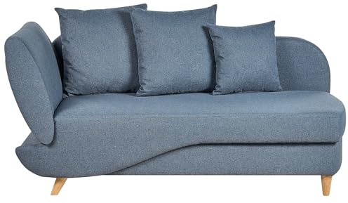 Beliani Chaiselongue Leinenoptik blau linksseitig mit Stauraum Kissen modern Meri II
