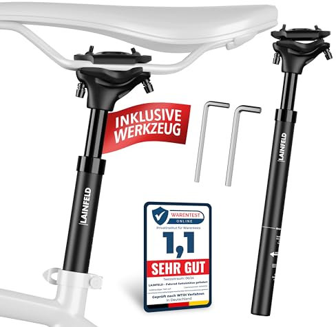 LAINFELD Sattelstütze gefedert | Inkl. Werkzeug | 27,2 mm, 30,9 mm oder 31,6 mm | Verstellbare Federsattelstütze MTB E-Bike Damen Herren Fahrrad