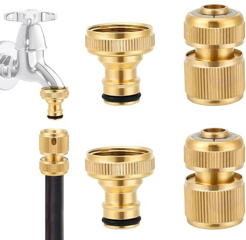 Sylken 4-Stück Messing Schlauch Fitting Set,1/2 Schlauchende Schnellverbinder,3/4 weiblicher Gewindehahnverbinder,Gartenschlauch Fittings,Gartenschlauch Armaturen für Reparatur und Verbindung