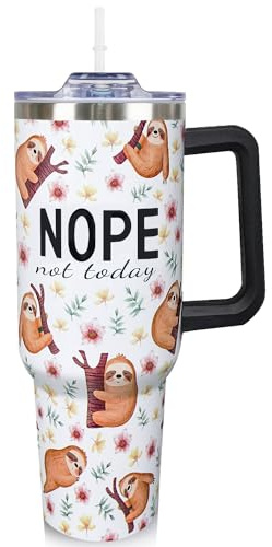 Sloth 40 Oz Tumbler with Handle and Straw - Sloth Gift Cup, Perfect for Coffee, Water, Valentines, Christmas & Birthday Gifts for Women, Includes Straw & Lid