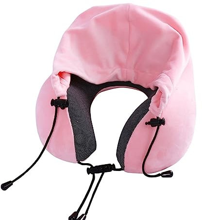 ALEjon Reisekissen, Reisekissen, mit Kapuze, faltbar, leicht, Nickerchen, Nackenkissen, Sitz, Büro, Schlafkissen, Kissen (Farbe: Rosa)