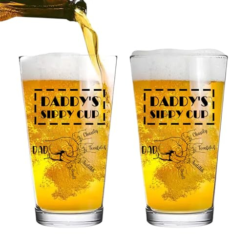 MYZQIFF De la raison pour laquelle vous buvez des verres à papa, cadeau personnalisé de verre de bière de fête des pères, verre de bière de papa avec la tête de l'enfant imprimée (Style-04)